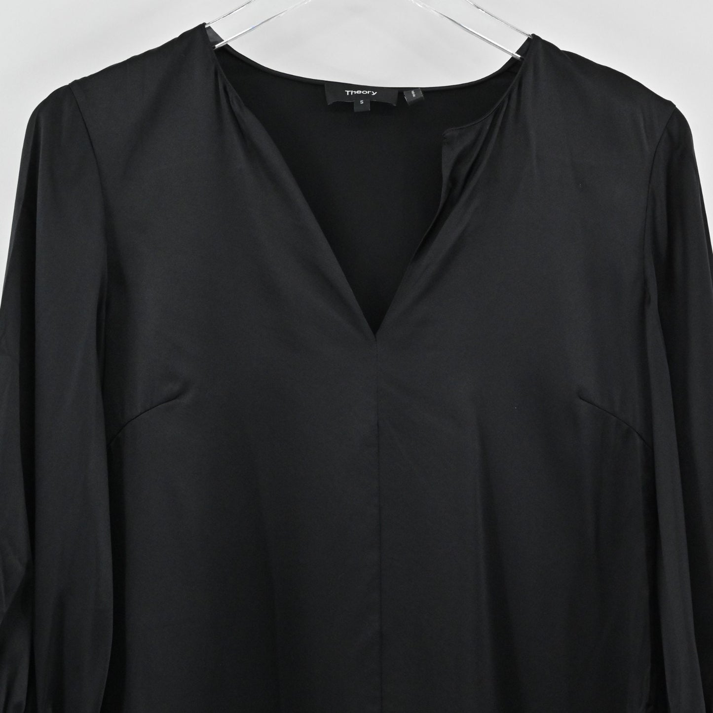 Theory Womens Stretch Satin Volume Sleeve Top Size S Black Silk Minimalist Glam