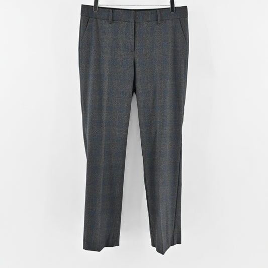 ELIE TAHARI Pants Womens Size 12 Virgin Wool Gray Blue Plaid Straight Trousers