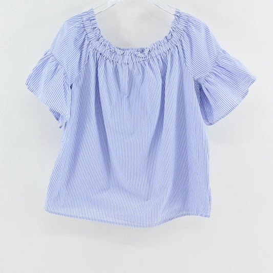 Kate Spade Womens Broome Street Stripe Off The Shoulder Top Size L Ruffle Sleeve