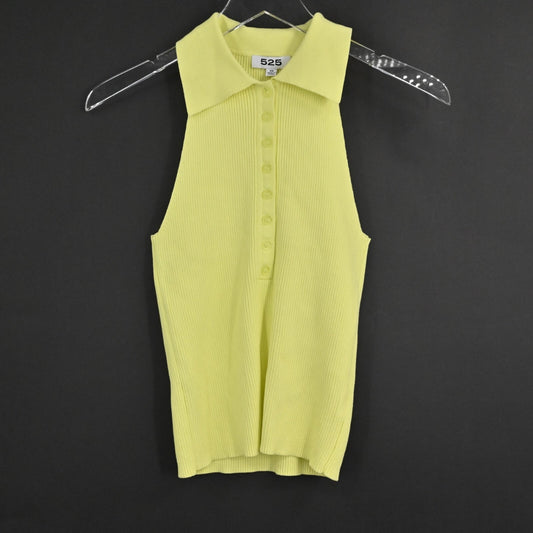 525 AMERICA Sweater Womens Size XS Rib Knit Sleeveless Yellow Collared Tank