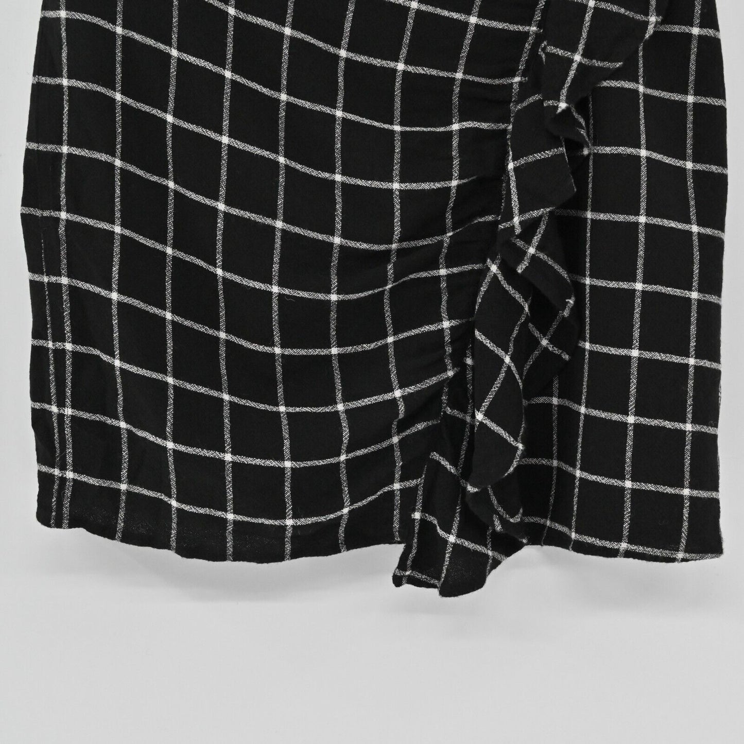 MADEWELL Skirt Womens Sz 10 Windowpane Check Ruffle Front Black White Wool Blend