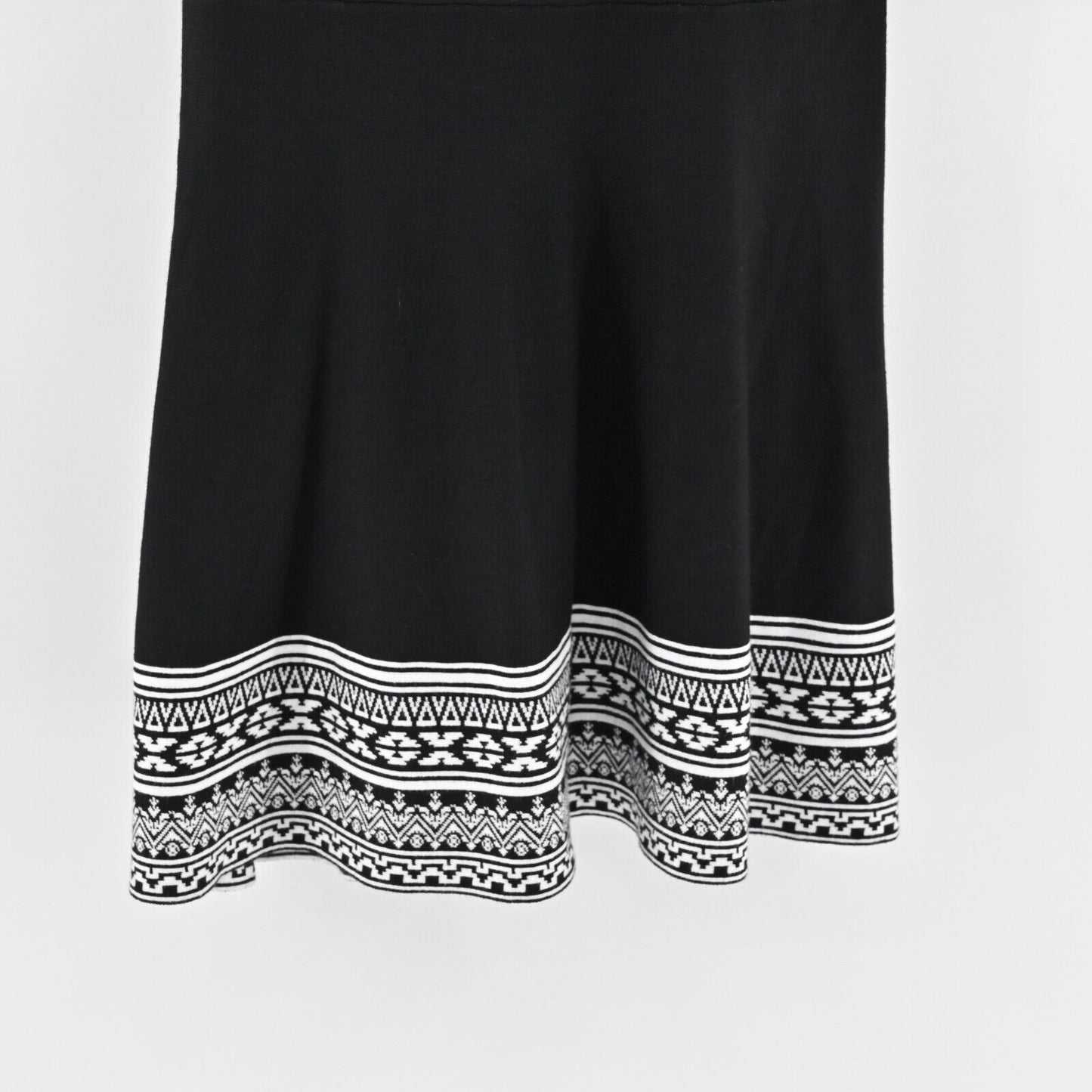 NINA LEONARD Dress Size XL Fit Flare Sweater Mini Black White Trim Scoop Neck