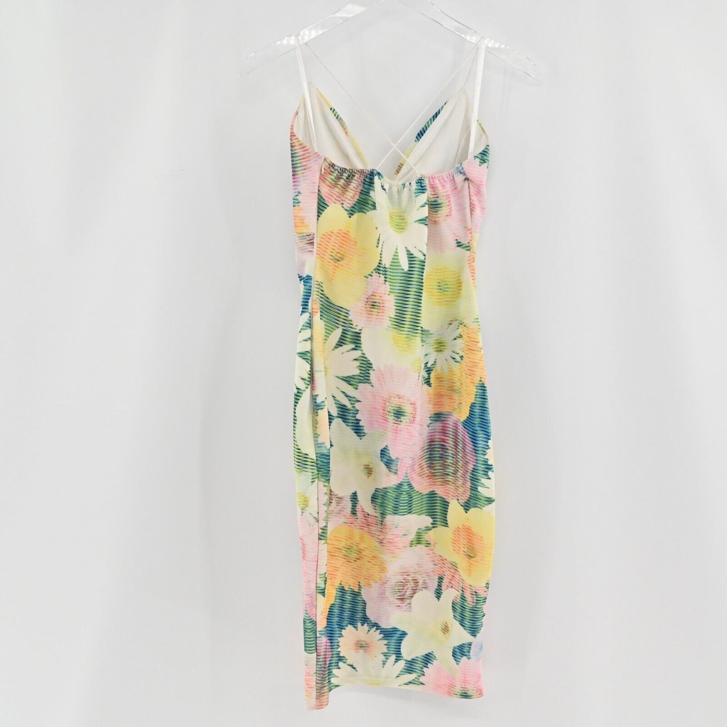AX PARIS Dress Womens Sz 10 Cami String Pastel Digital Floral Print Midi Bodycon