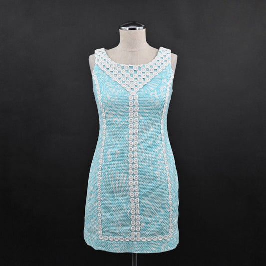 LILLY PULITZER MacFarlane Dress Size 2 Shorely Blue Sea Cups Sleeveless Shift