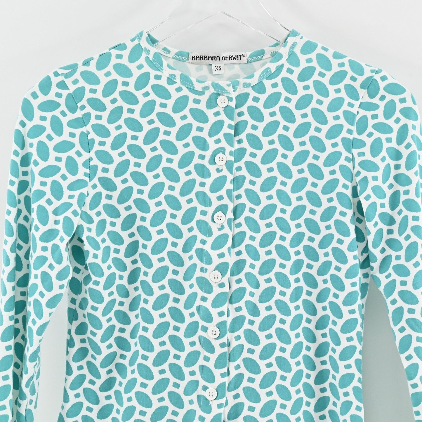 Barbara Gerwit Womens Cardigan Size XS Blue Green Coastal Preppy Cotton Button