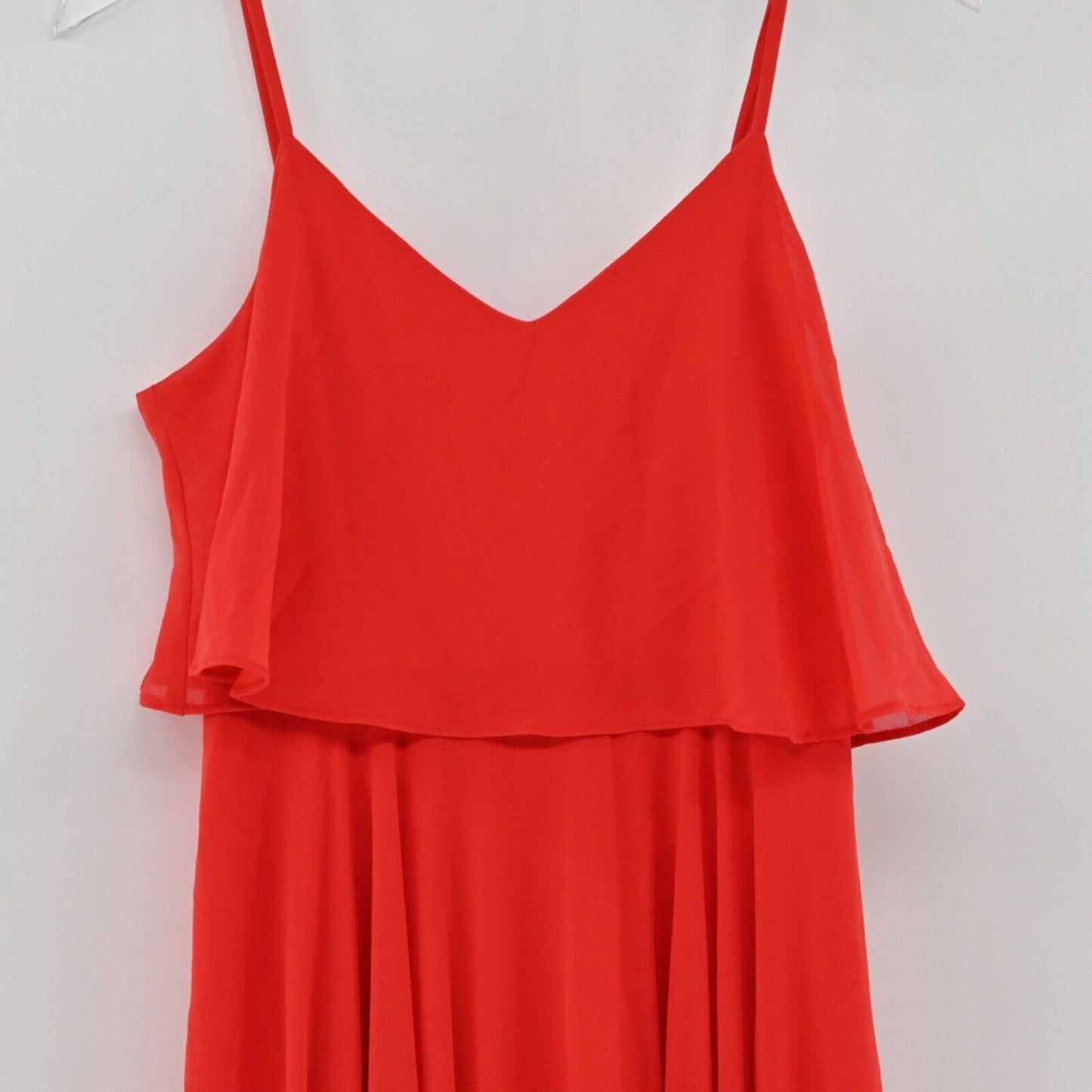 LULUS Dress Womens Size M Red Ruffle VNeck Spaghetti Strap Love Runs High Maxi
