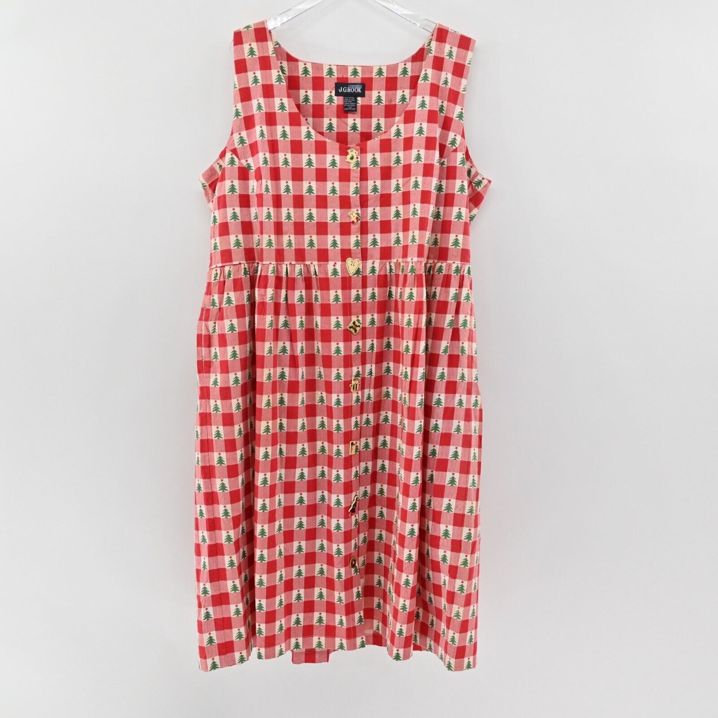 Vtg JG HOOK Dres Size 3XLX Sleeveless Christmas Tree Button Primative Cabincore