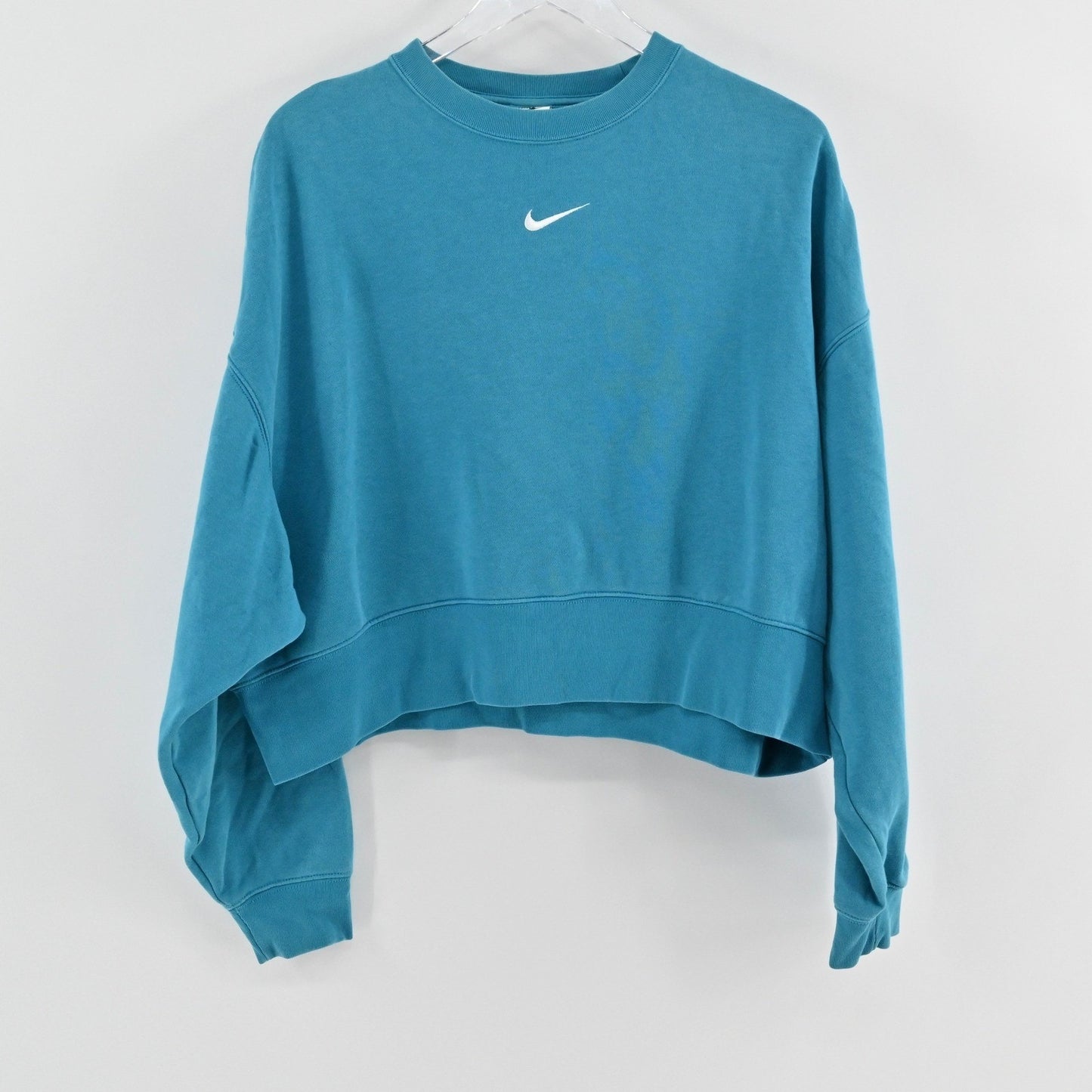 Nike Womens Phoenix Fleece Crewneck Sweatshirt Size XS Blue Cropped Athleisure