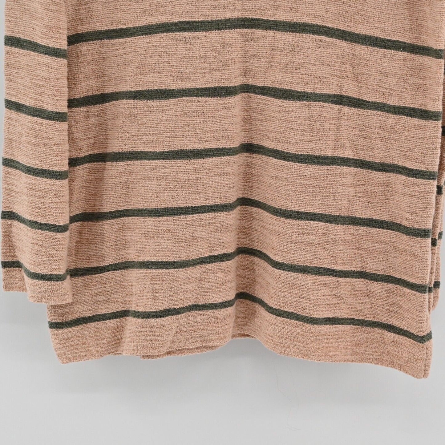 J JILL Sweater Womens Size S Tall Knit Olive Green Tan Stripe Long Sleeve Hoodie