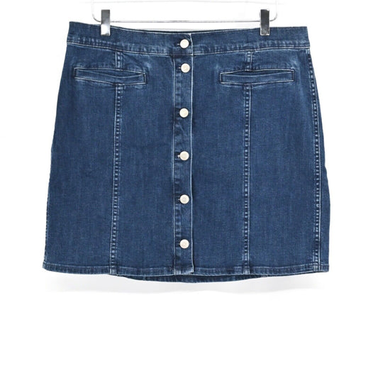MADEWELL Skirt Womens Size 18 Stretch Denim Straight Mini Dark Wash Button Front