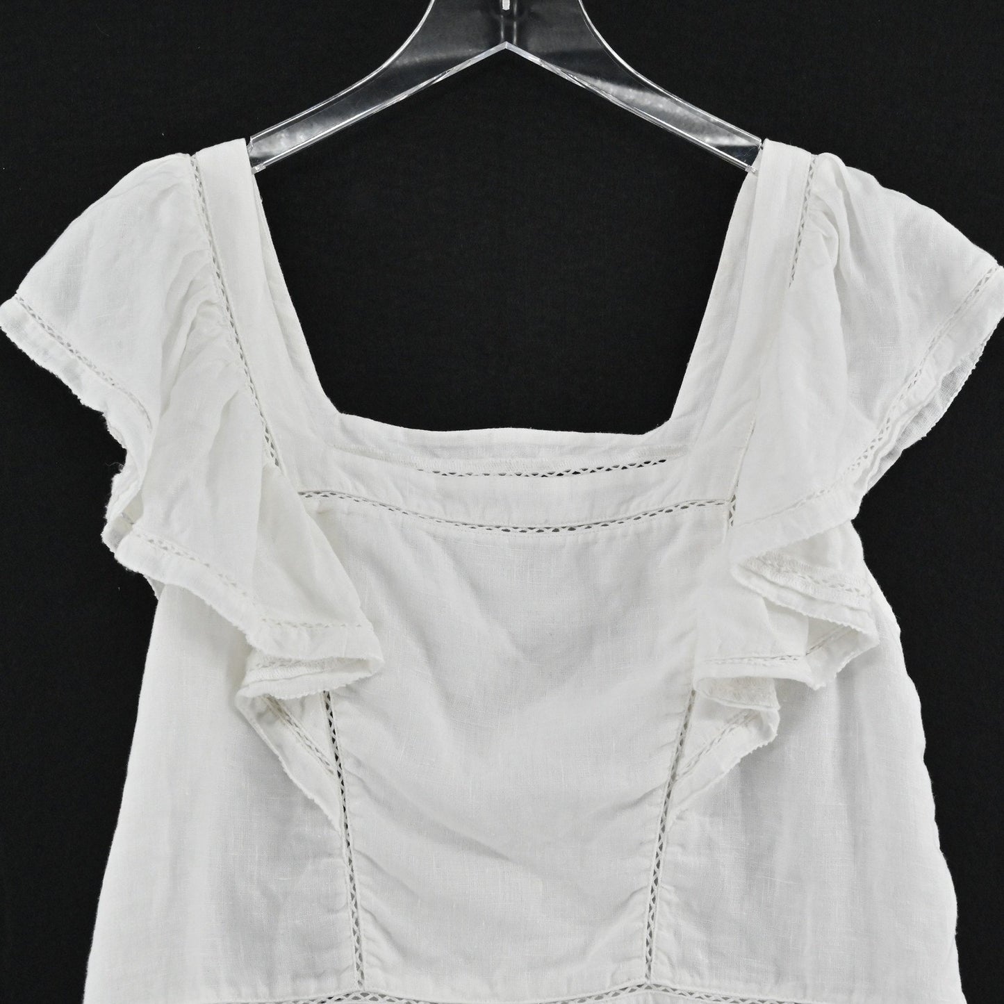 Faherty Womens Mariposa Linen Top Size M Eyelet White Ruffle Square Neck Boho