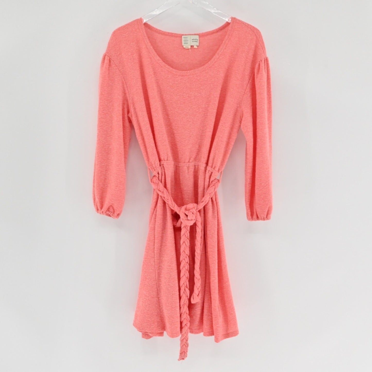 Anthropologie Womens Jovie Coral Dress Size L Puff Sleeve Belted SATURDAY SUNDAY