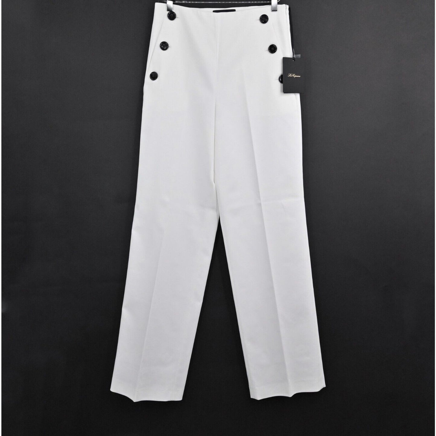 LES COPAINS Pants Womens Size 46 Sailor Button Milk White Solid High Rise NEW