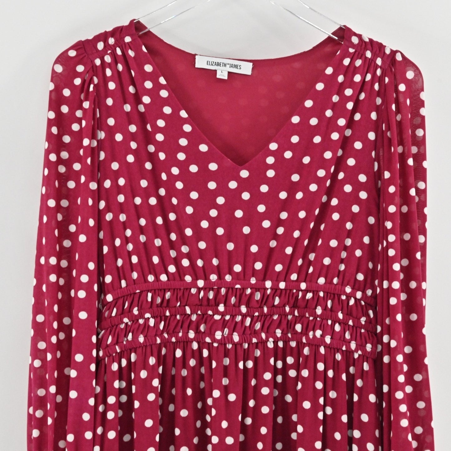 Elizabeth & James Polka Dot Midi Dress Size L Red White Tiered Retro Whimsical