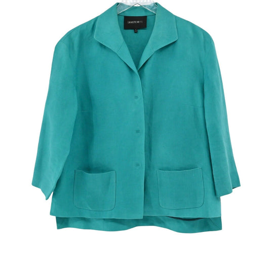 LAFAYETTE 148 Blazer Womens Size S Solid Teal Linen Button Front Pocket Collar