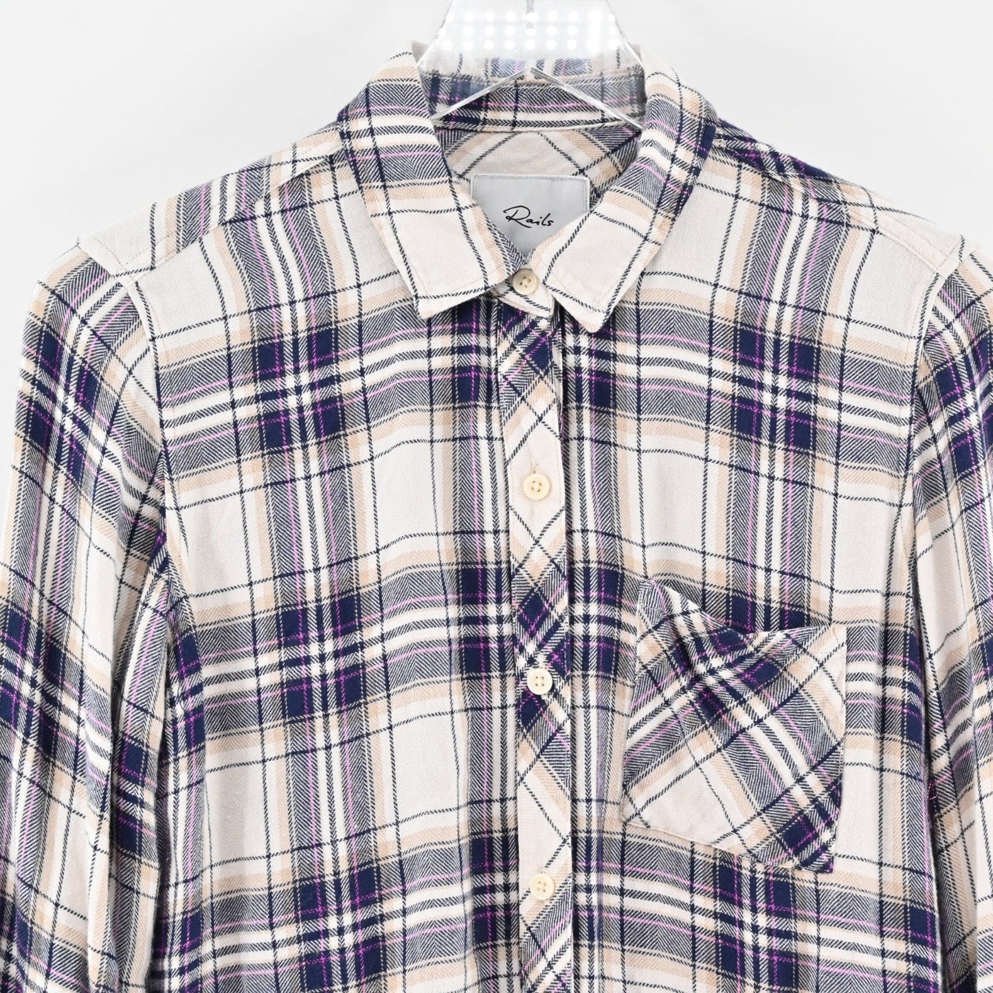 RAILS Hunter Top Womens Size S Button Blouse Stone Navy Fucshia Plaid Western