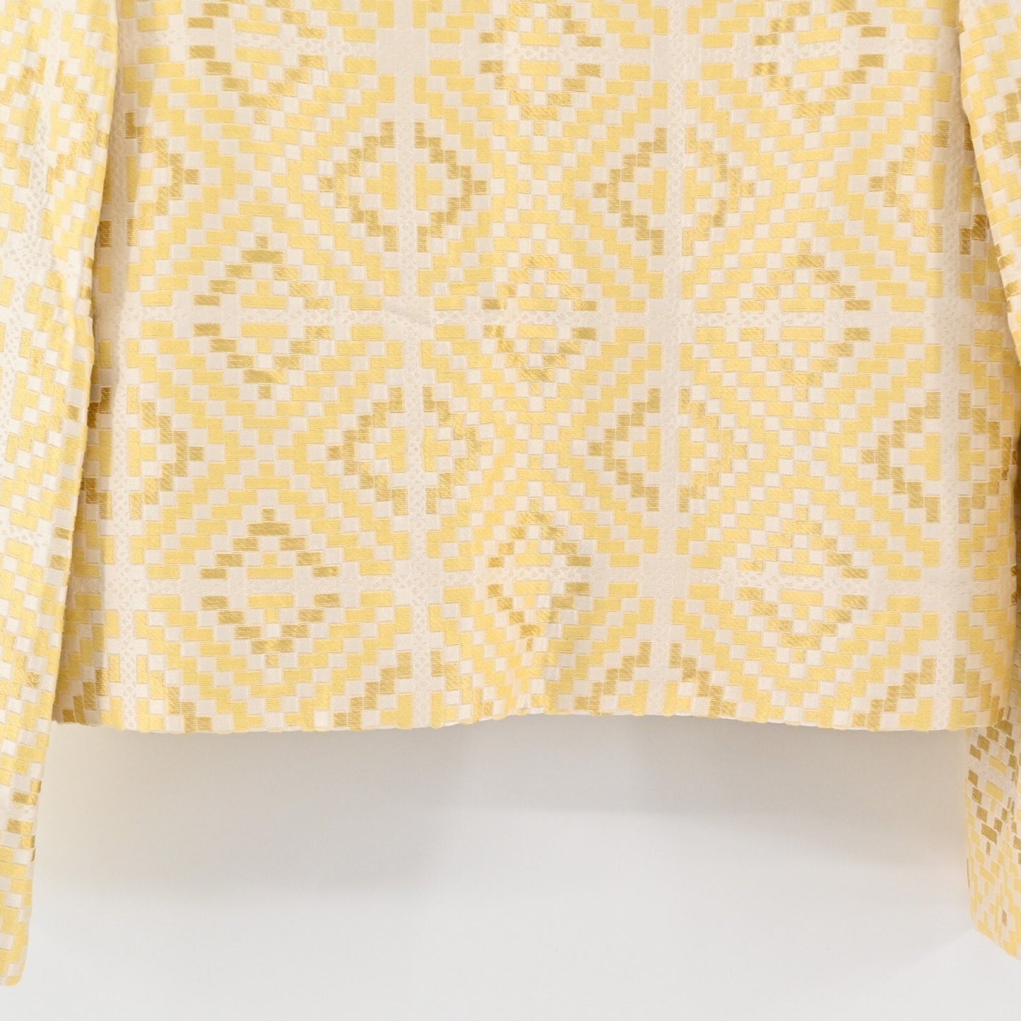 Vtg BILL BLASS Blazer Womens Size 6 Yellow Geometric Cropped Open Front Jacket