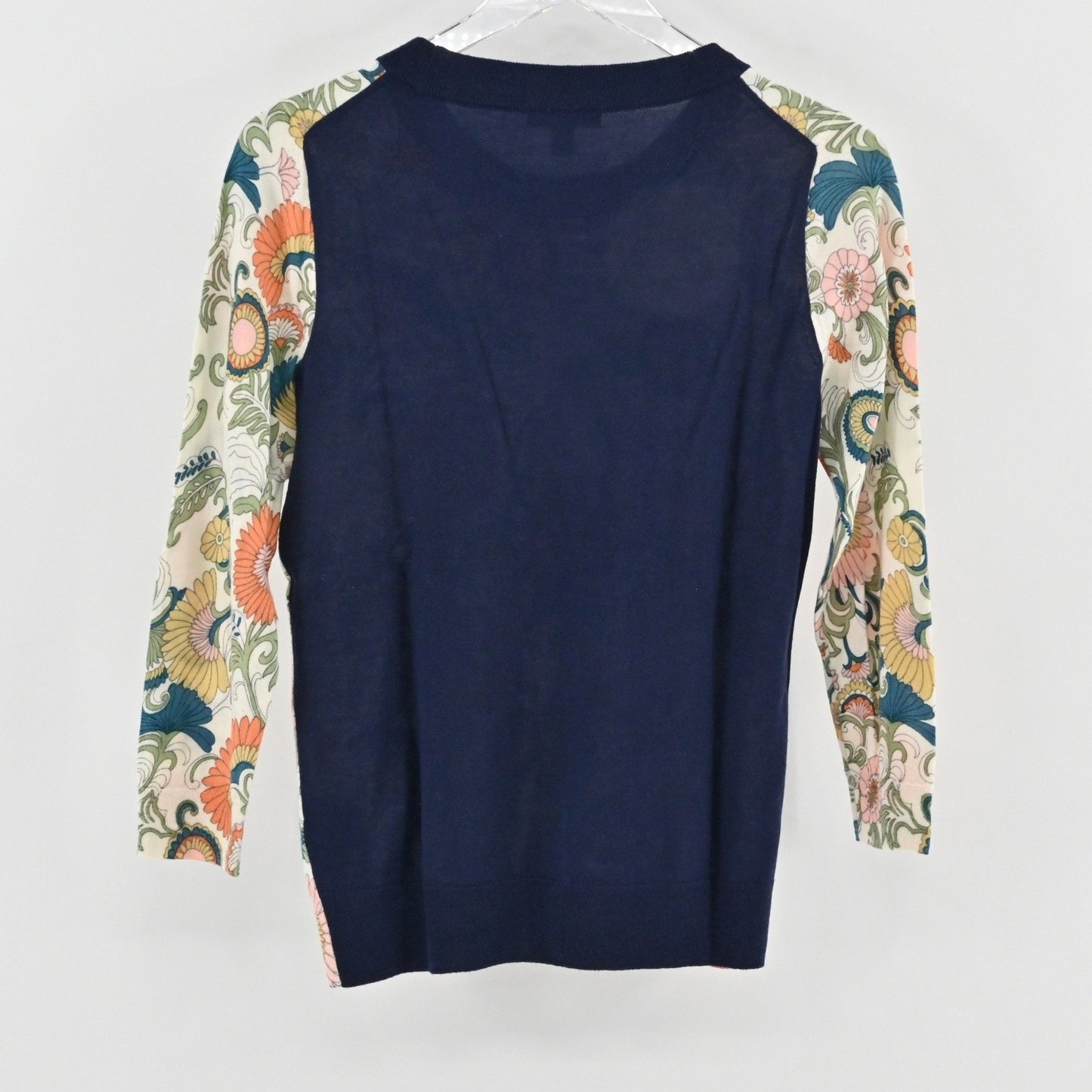 J Crew Womens Floral Merino Wool Sweater Size S Retro Twee Whimsical Romantic