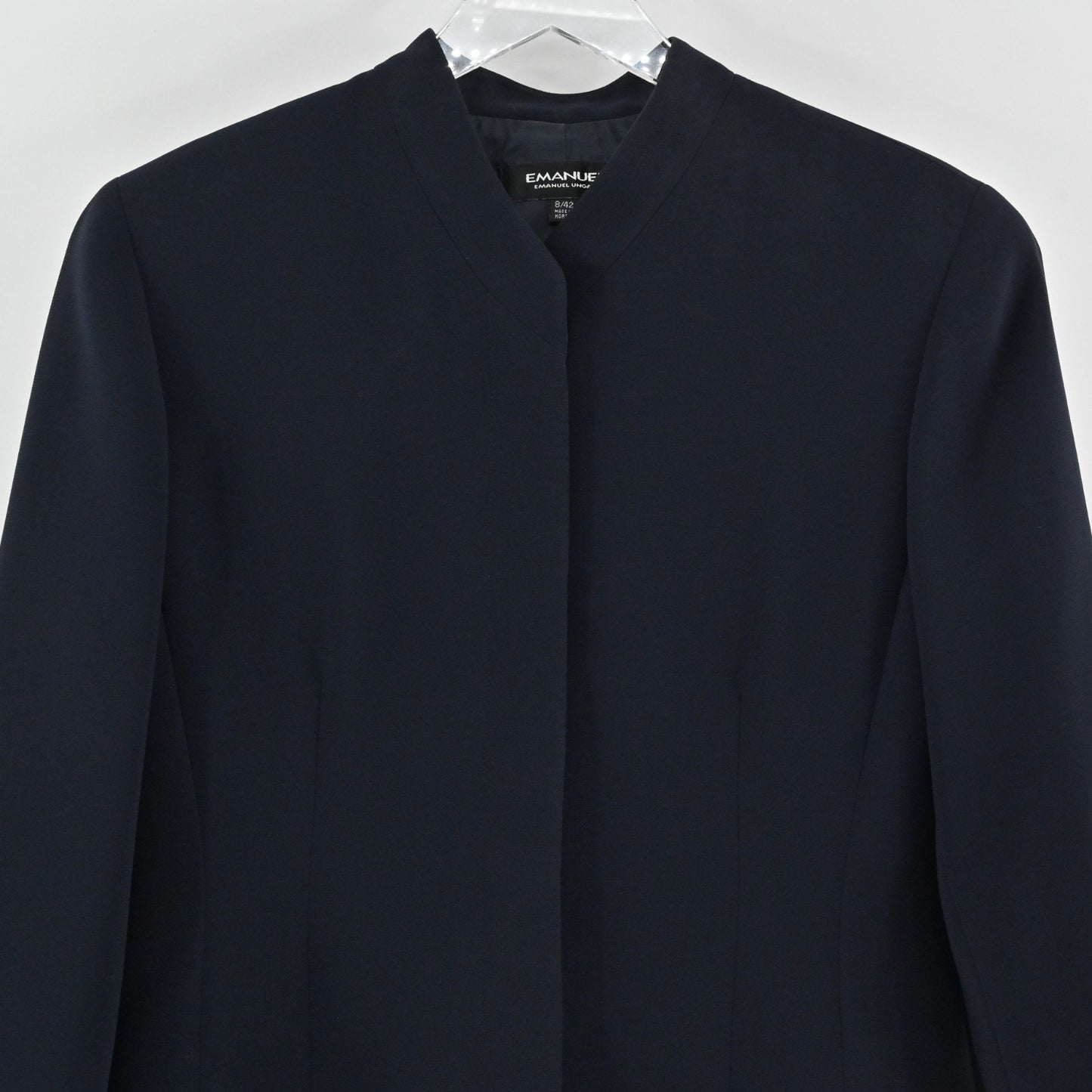 Emanuel Ungaro Womens Navy Blazer Size 8 Jacket Hidden Button Front Classic Blue
