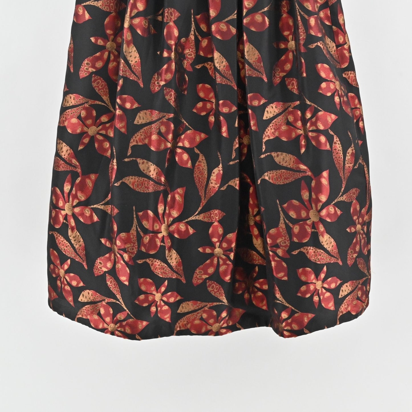 Vtg DAVID MEISTER Maxi Skirt Size 2 Pleated Black Red Floral Print High Waisted