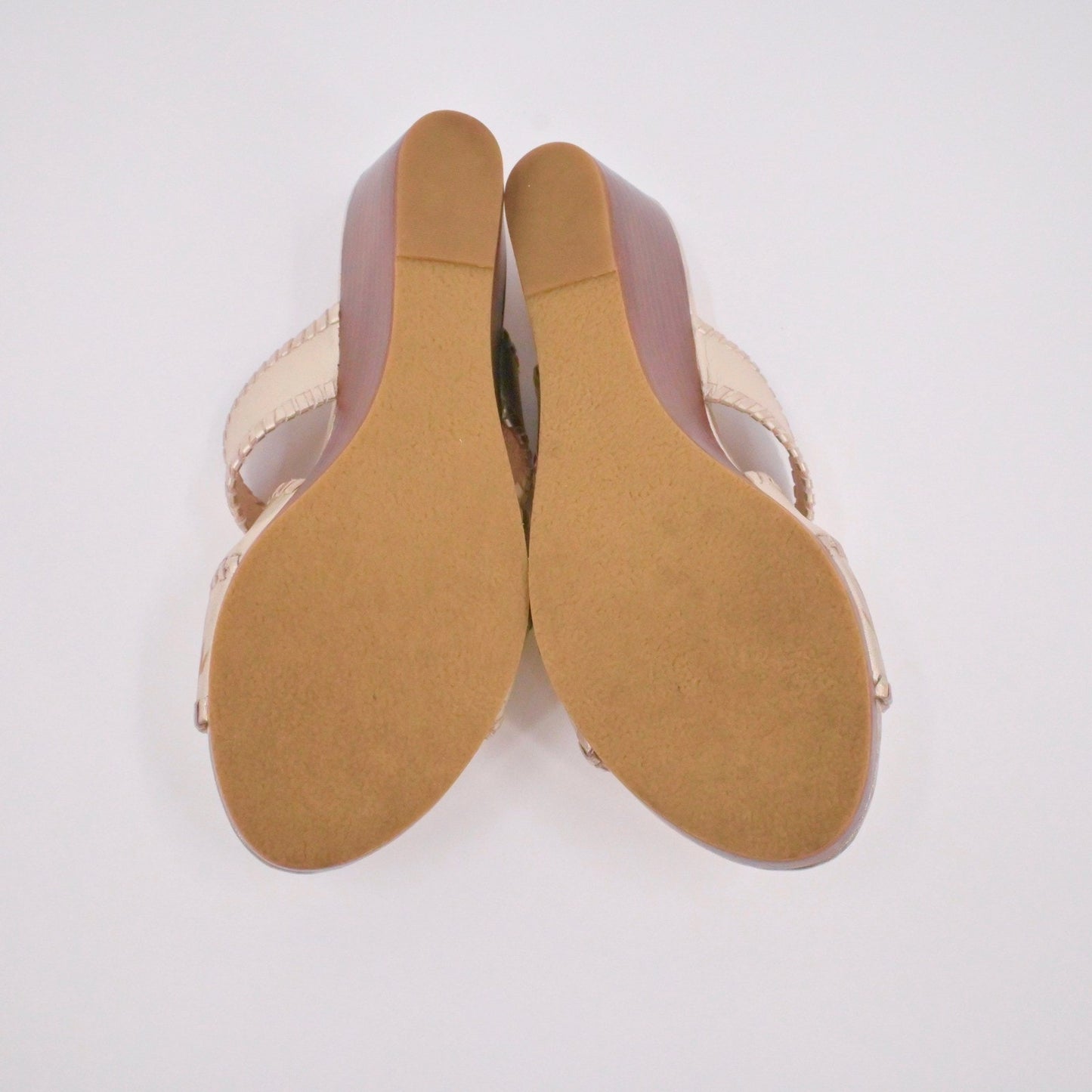 Jack Rogers Womens Jackie Midi Wedges Sandals Sz 8 Gold Metallic Leather Slip On