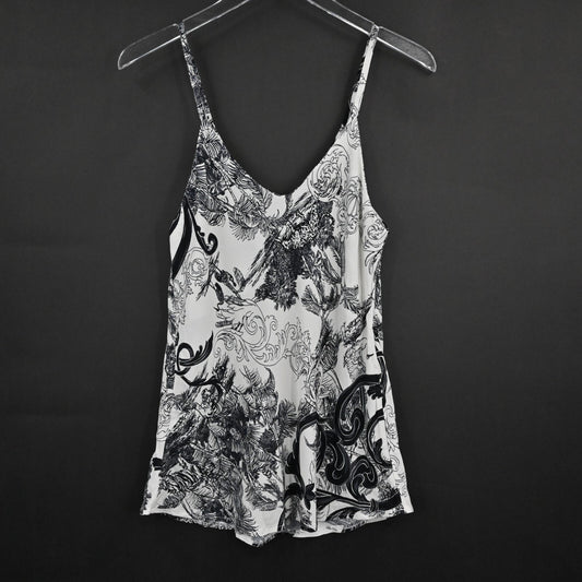 SCANDAL ITALY Womens Top Size M Molly Toile Black White Print Cami Blouse NEW