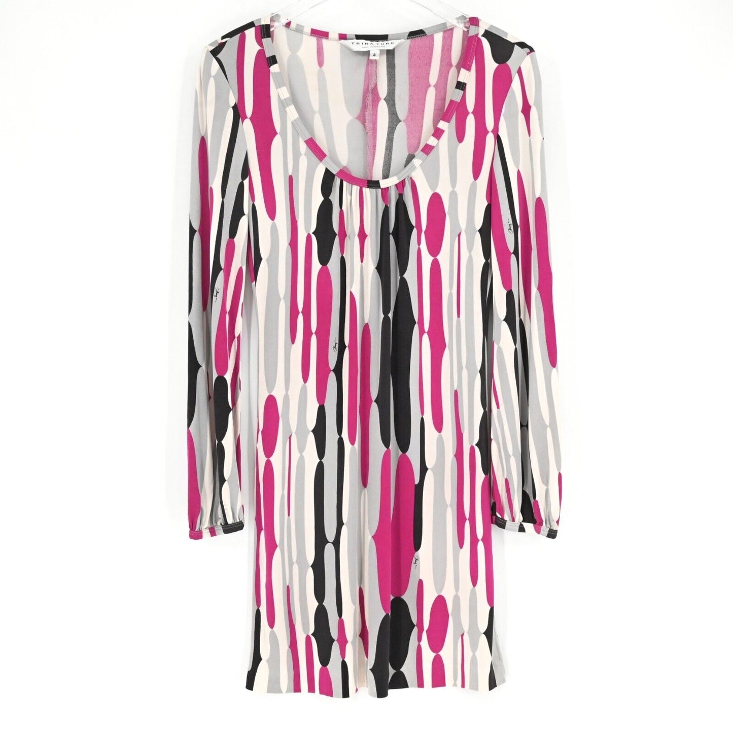 TRINA TURK Dress Womens Size 4 Pink Silk Shift Mini Geometric Retro Print USA
