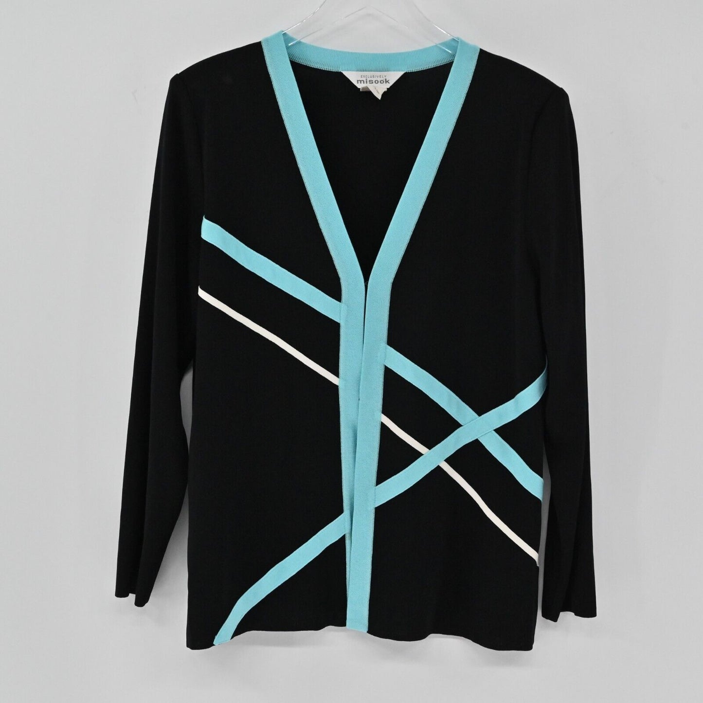 MISOOK Sweater Womens Size M Exclusively Knit Black Cardigan Blue Capsule Retro