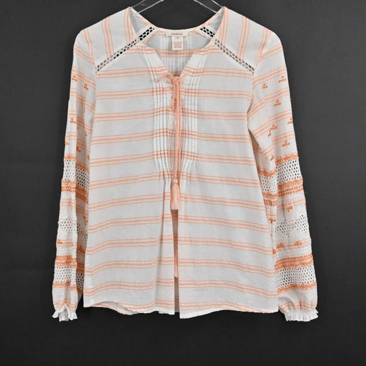 SUNDANCE Top Womens Size XS Sunset Stripes Embroidered White Orange Boho Blouse