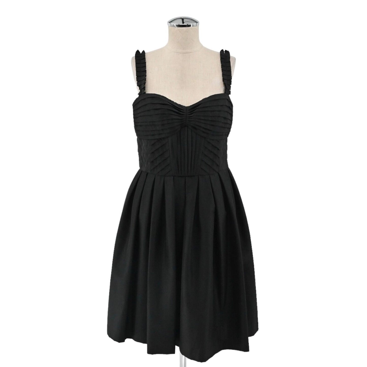 Vtg MAGGY LONDON Dress Womens Sz 8 Black Babydoll Ruffle Sweetheart Pleated NEW
