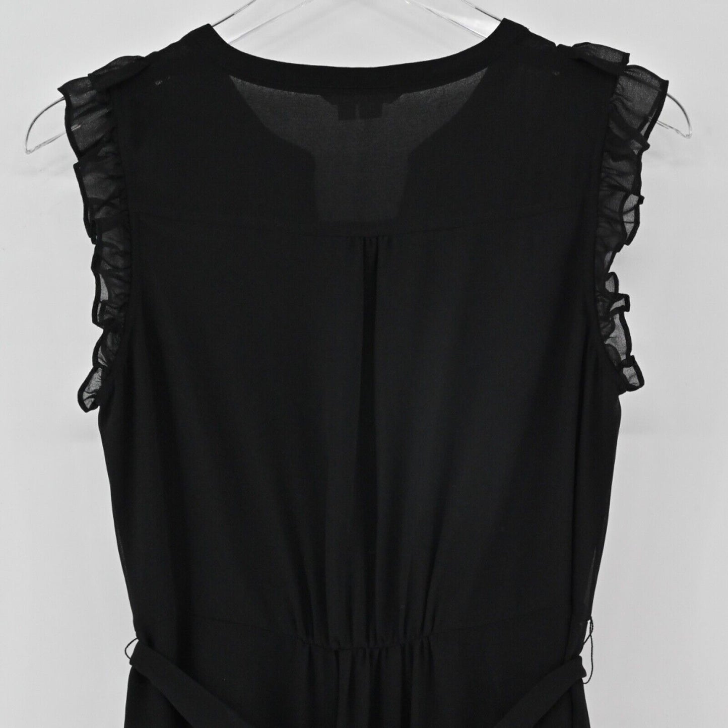 BODEN Dress Womens Sz 8P Black Sleeveless Ruffle Elise Midi Shift ANTHROPOLOGIE