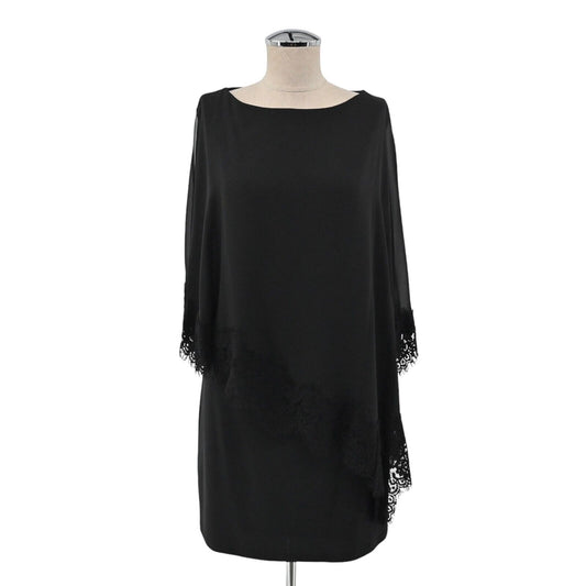 XSCAPE Dress Women Sz 4 Black Lace Trim Chiffon Cold Shoulder Shawl Style Sheath