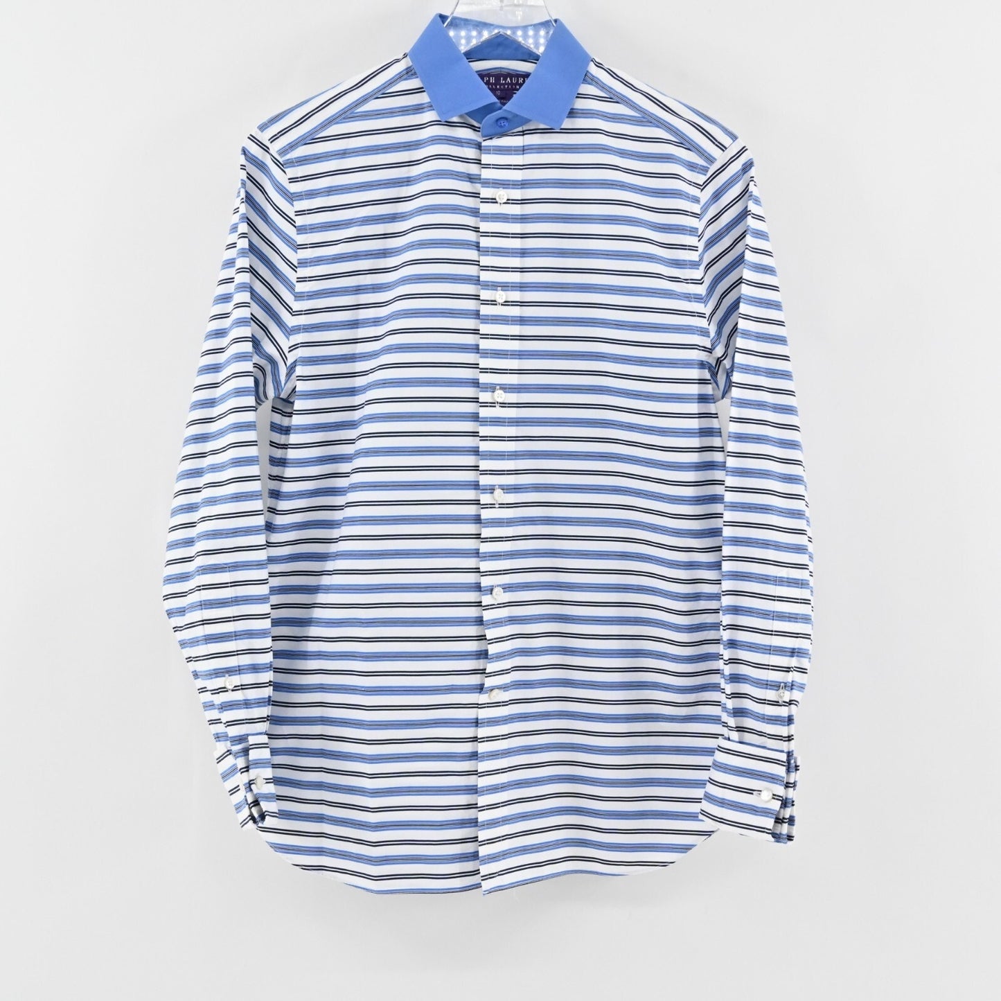 RALPH LAUREN Top Womens Size 10 Purple Label Blue Stripe Button Front Collection