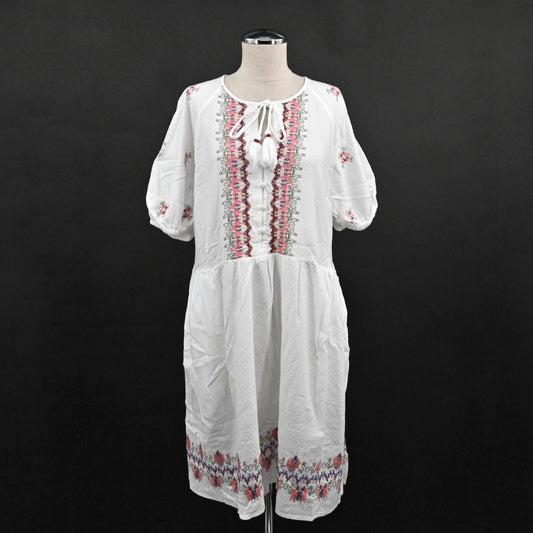KNOX ROSE Embroidered Dress Womens Size L Cottagecore Tassel Tie Button White