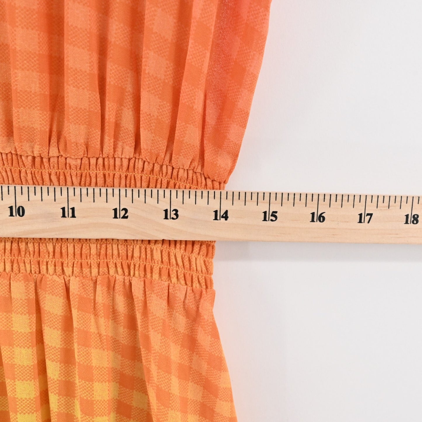 G by GIULIANA Dress Size L Orange Ombre Gingham Print Button Front Smocked Midi