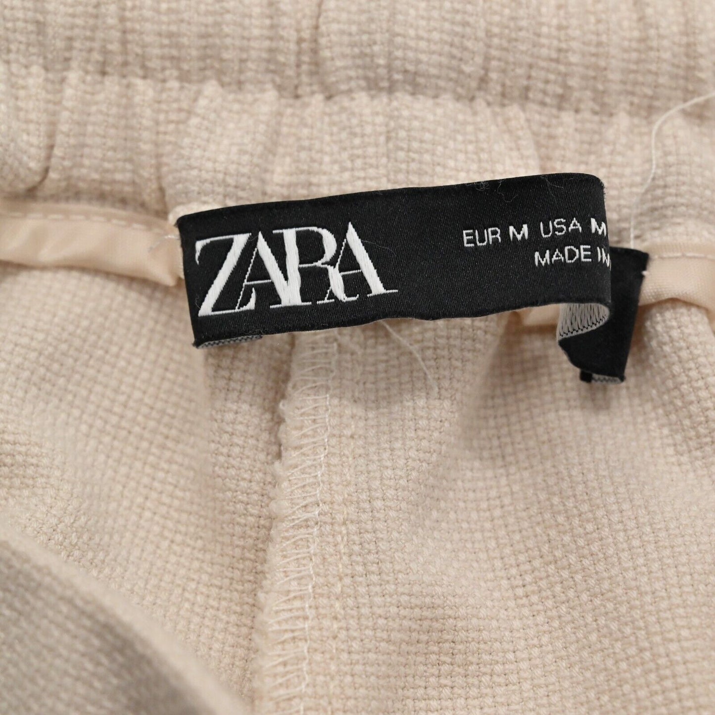 ZARA Pants Womens Sz Medium Ivory Pull On Drawstring Tapered Ankle High Waisted