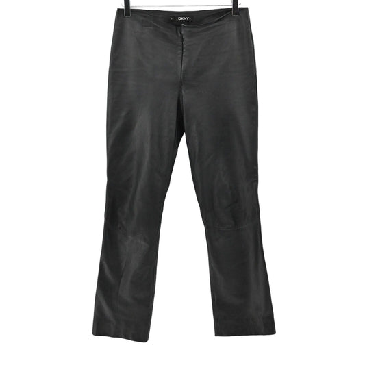 DKNY Pants Womens Size 4 Solid Black Genuine Leather Mid Rise Classic Boot Cut