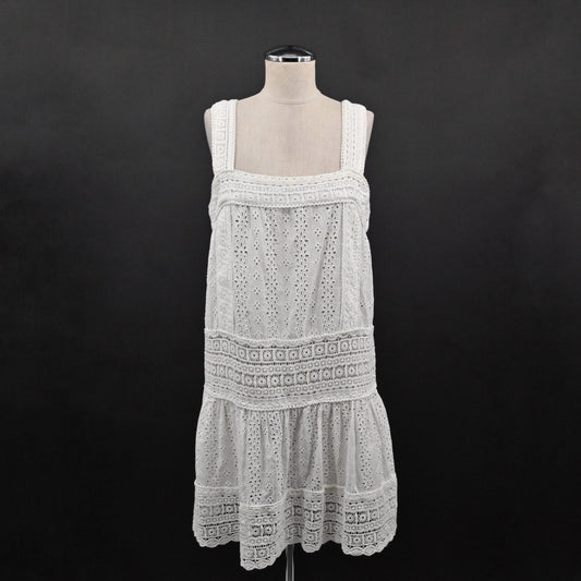 Ondademar White Eyelet Cover Up Dress Size L Square Neck Sleeveless Cotton Mini