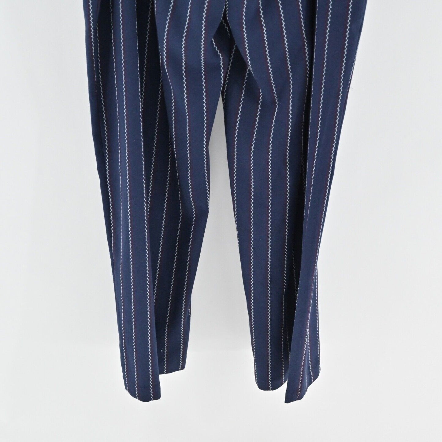 GANNI Jumpsuit Womens Size 42 Navy Blue Stripe Spaghetti Strap V Neck Wide Leg