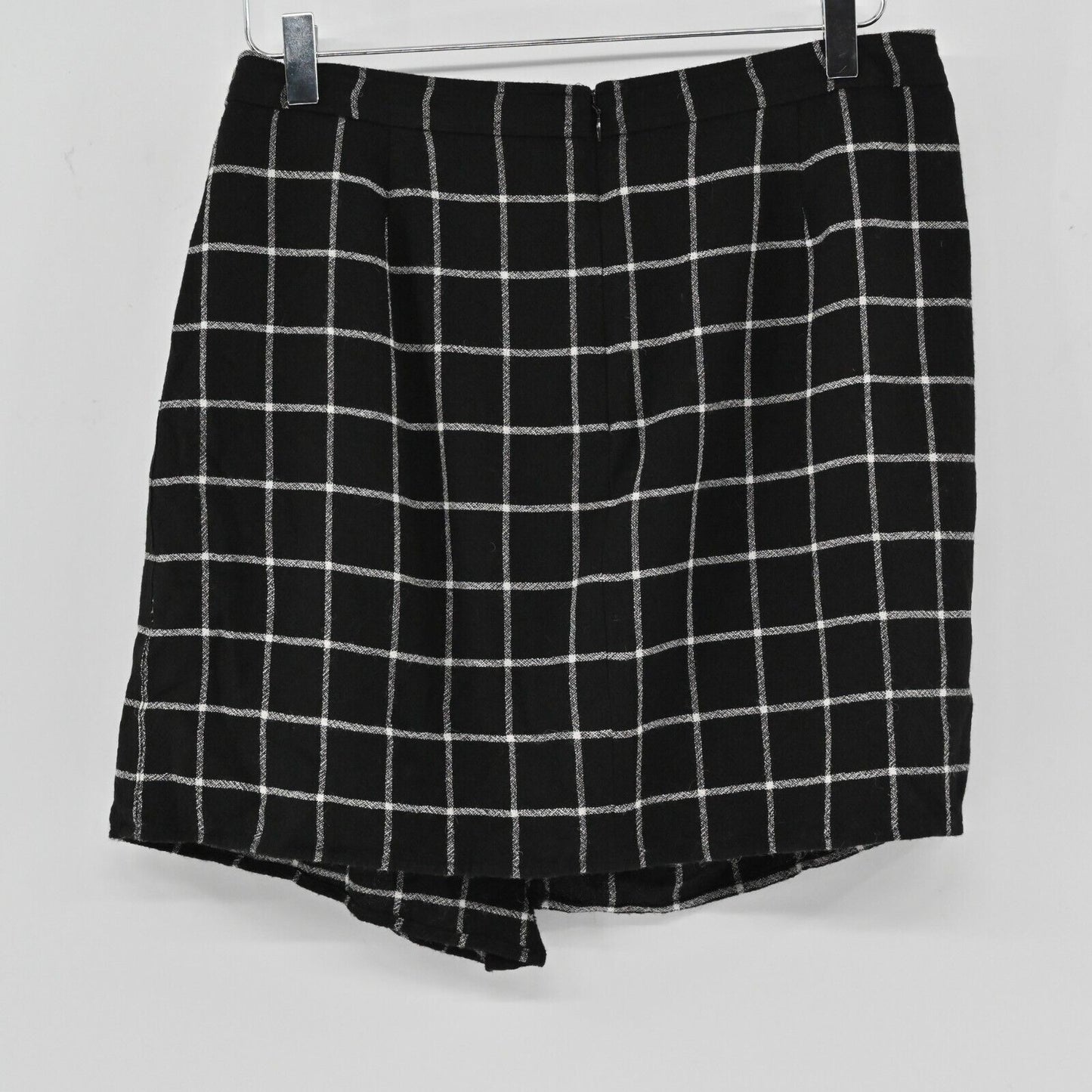 MADEWELL Skirt Womens Sz 10 Windowpane Check Ruffle Front Black White Wool Blend