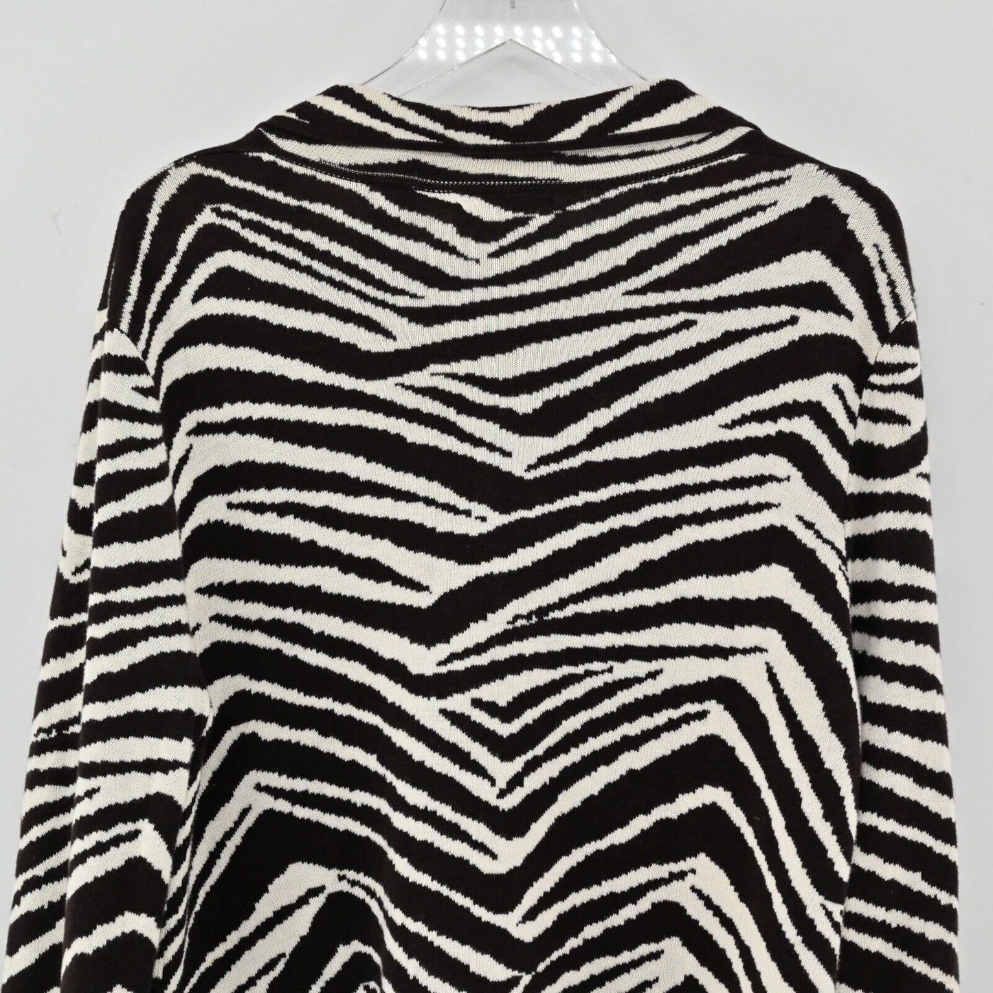 Vtg LAURA ASHLEY Sweater Jacket Womens Size L Zebra Print Button Down Cardigan