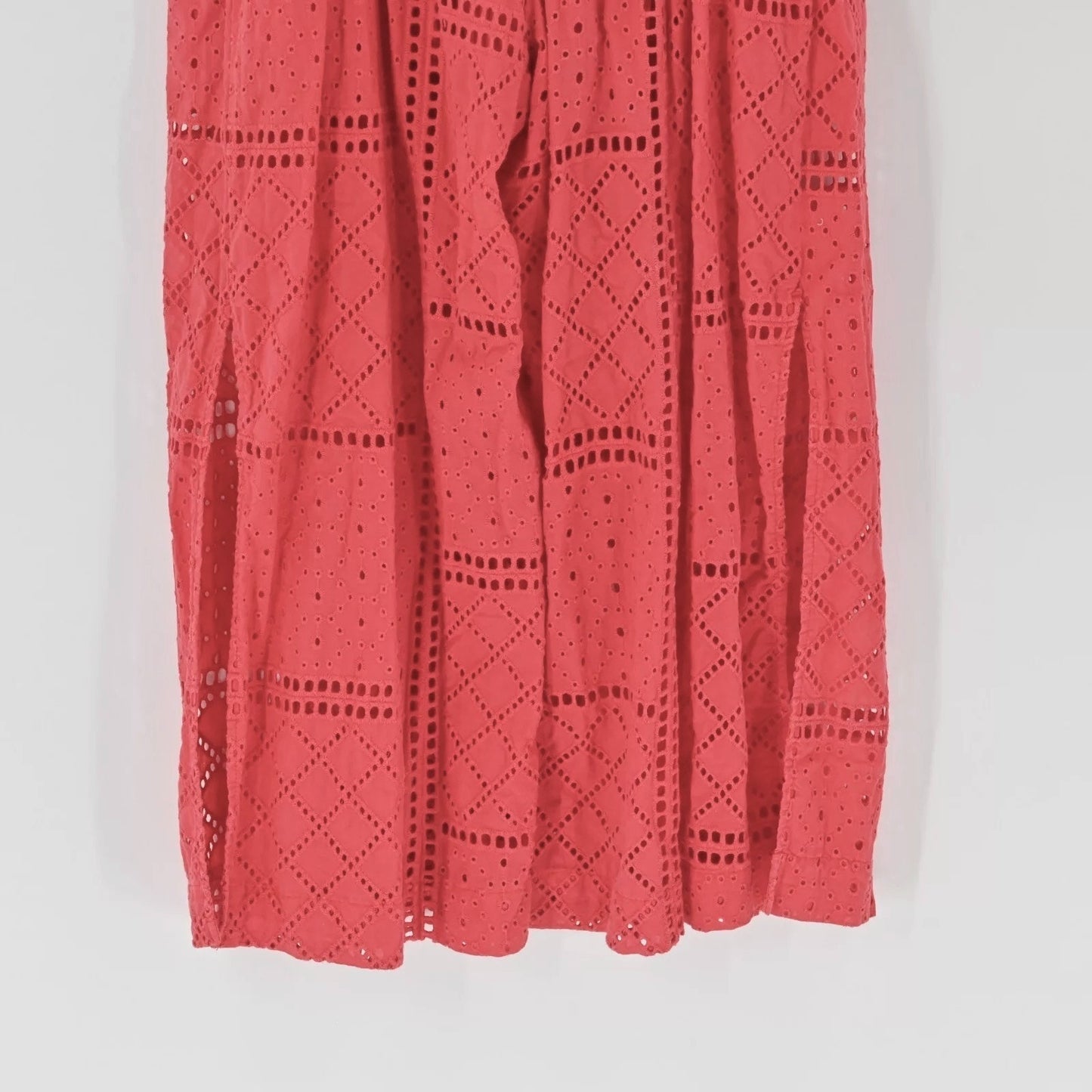 PARKER Womens Ashton Jumpsuit Sz 4 Red Eyelet Sleeveless Crop Slit Wide Leg