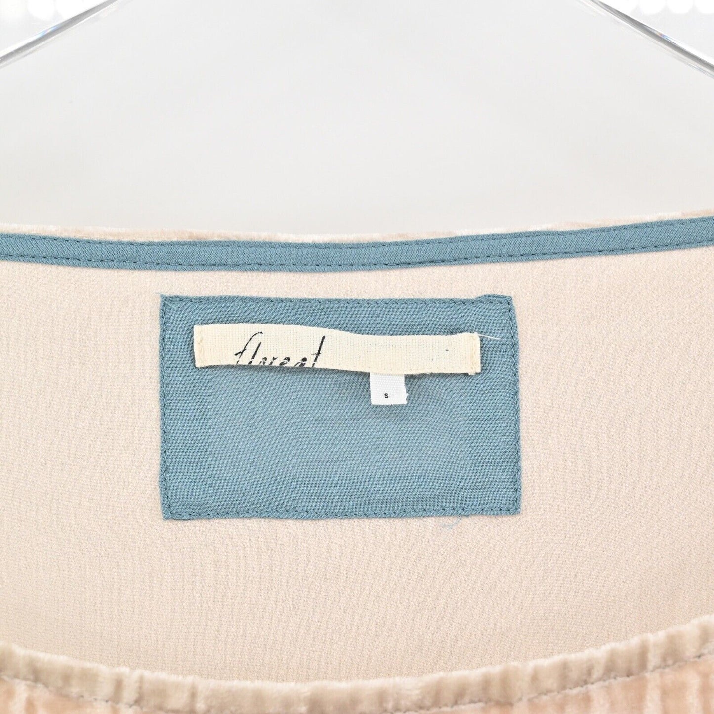 ANTHROPOLOGIE Dress Sz S Beige Crushed Velvet Short Sleeve Pocket Shift FLOREAT