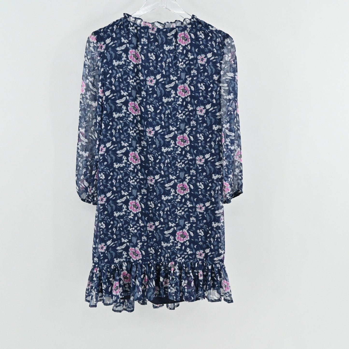 Vineyard Vines Chiffon Floral Dress Size XS Romantic Navy Pink Ruffle Brunch