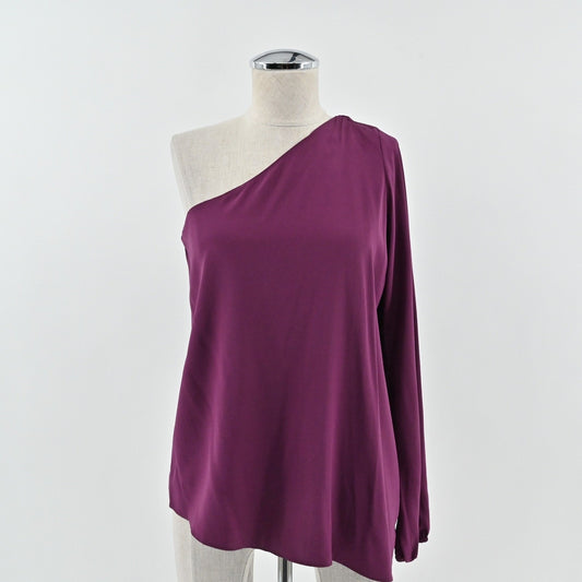 Ramy Brook Womens Silk One Shoulder Top Size S Plum Purple Glam Stretch Blouse