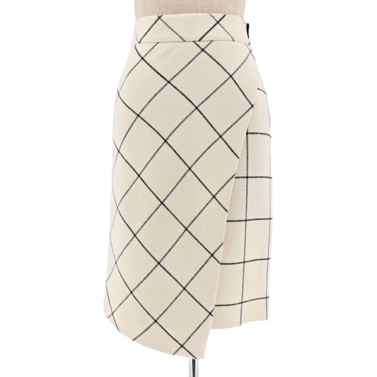 ZARA Skirt Womens Size XS Fleece Wrap Pencil Ivory Windowpane Plaid Minimalist