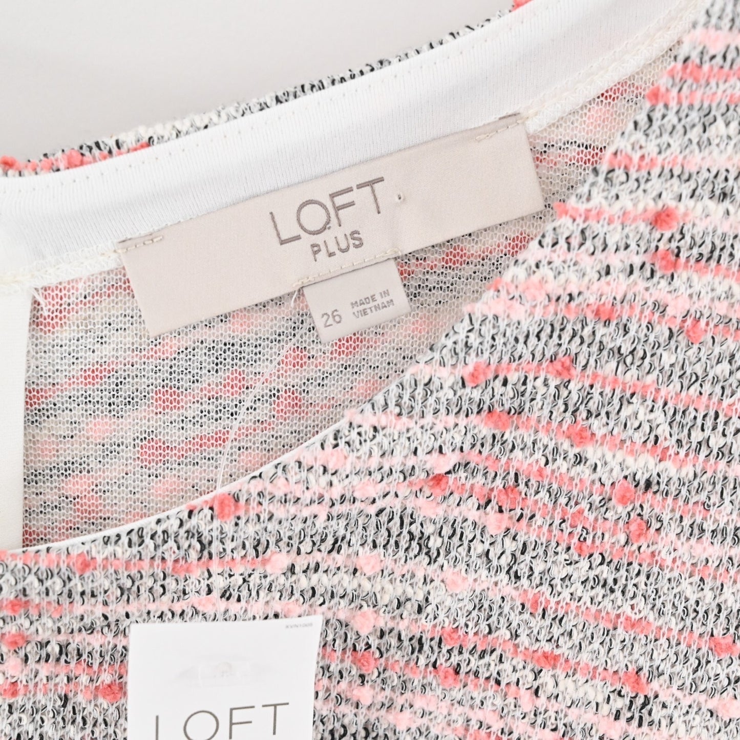 LOFT Dress Size 26 Pink White Textured Tweed Ruffle Sleeve Relaxed Shift NEW