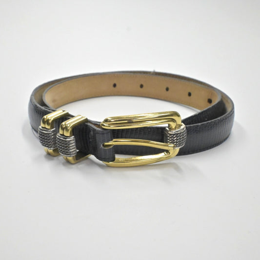 Vtg BRIGHTON Womens Croc Embossed Leather Belt Size M/30 Black Mix Metal Buckle