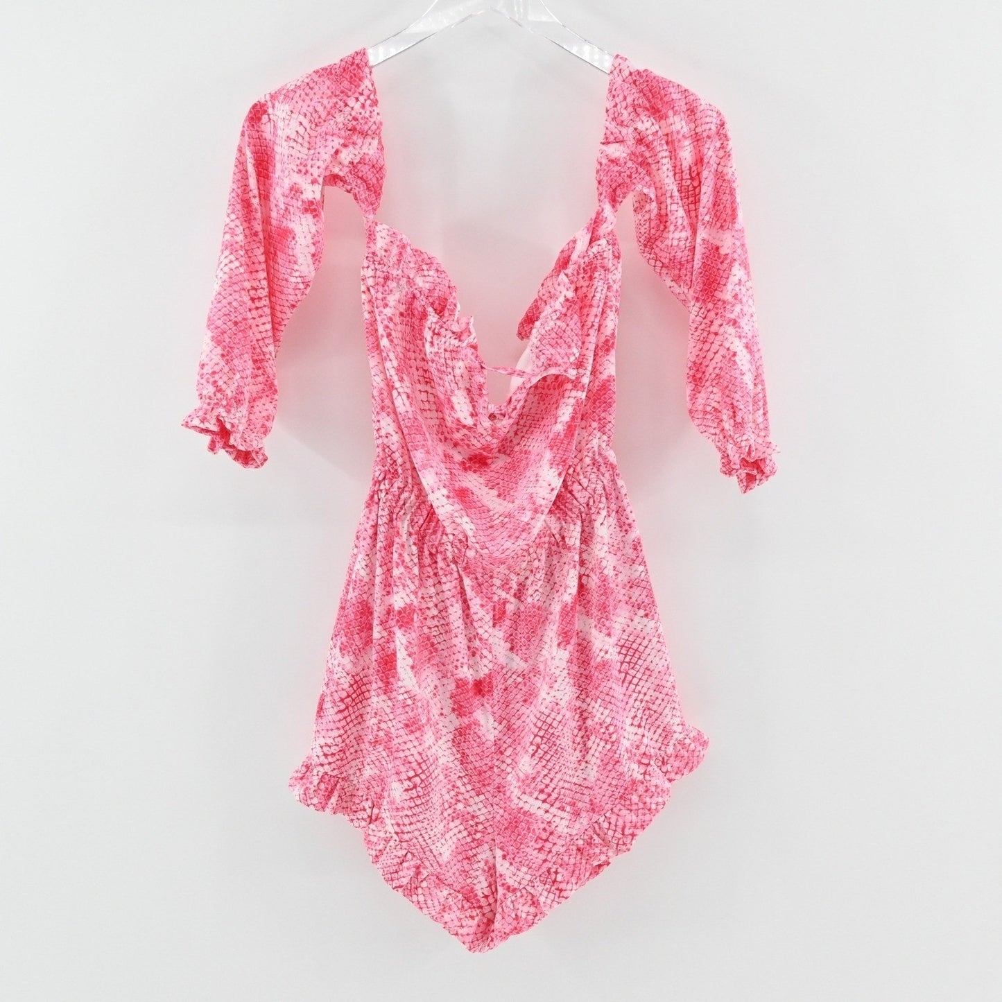 Beach Bunny Tanner Romper Sz XS Pink Snakeskin Off The Shoulder Boho Resort Wear