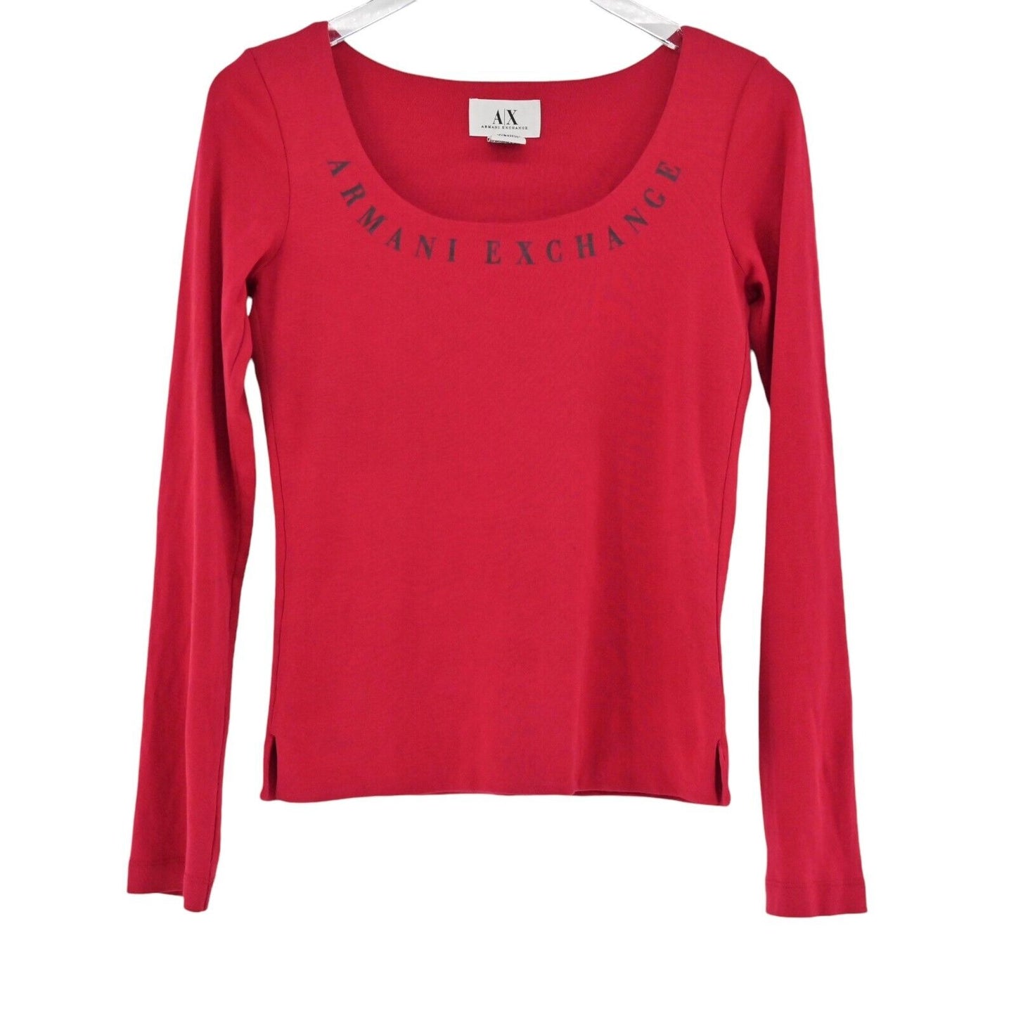 Vtg ARMANI EXCHANGE Top Womens Size M Red Long Sleeve Spellout Cotton Holiday